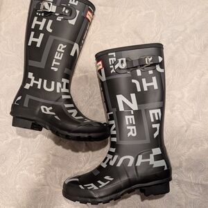 Hunter Black and Gray Rain Boots